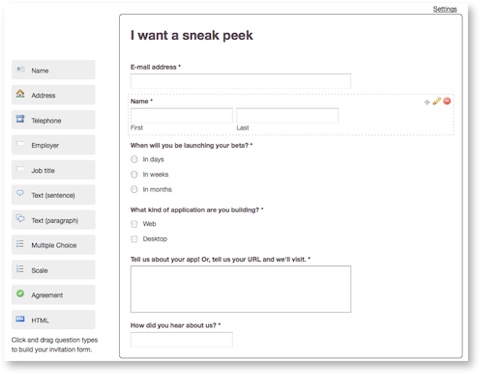 Improved invitation form creation on Prefinery